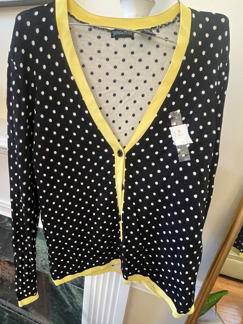 Black Polka Dot Cardigan with Yellow Trim
